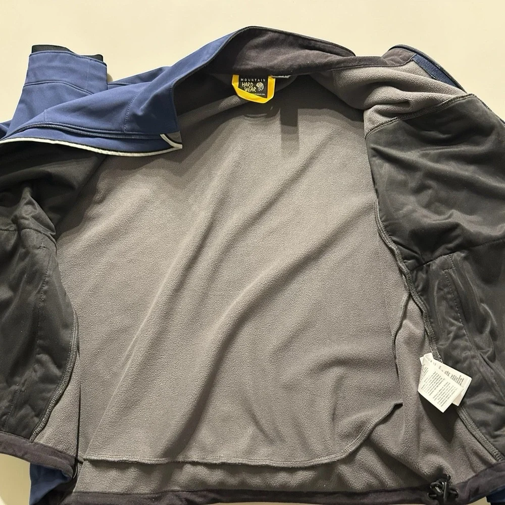 Mens Mountain Hardwear Softshell Jacket Large Navy Full Zip Fleece Lined Coat - Picture 6 of 10